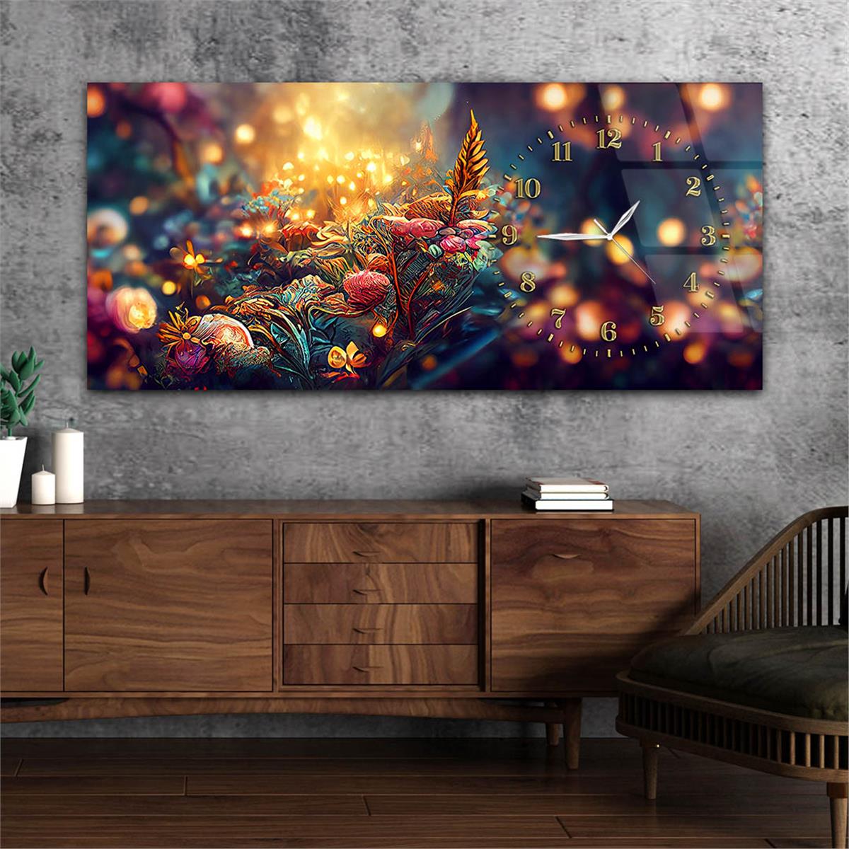 Yatay Saatli Yandan Sanat Temalı Cam Tablo 264