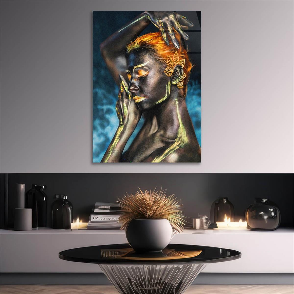 Dikey Sanat Temalı Cam Tablo 420