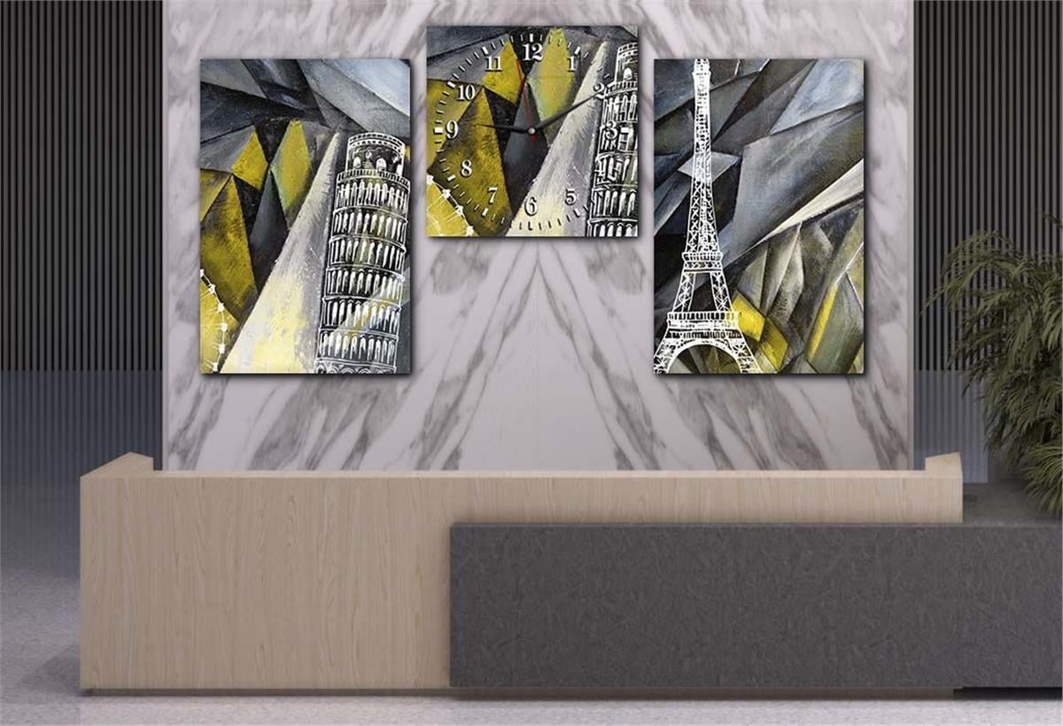 Tempered Glasss Wall Arts Art-Themed Set with Clock