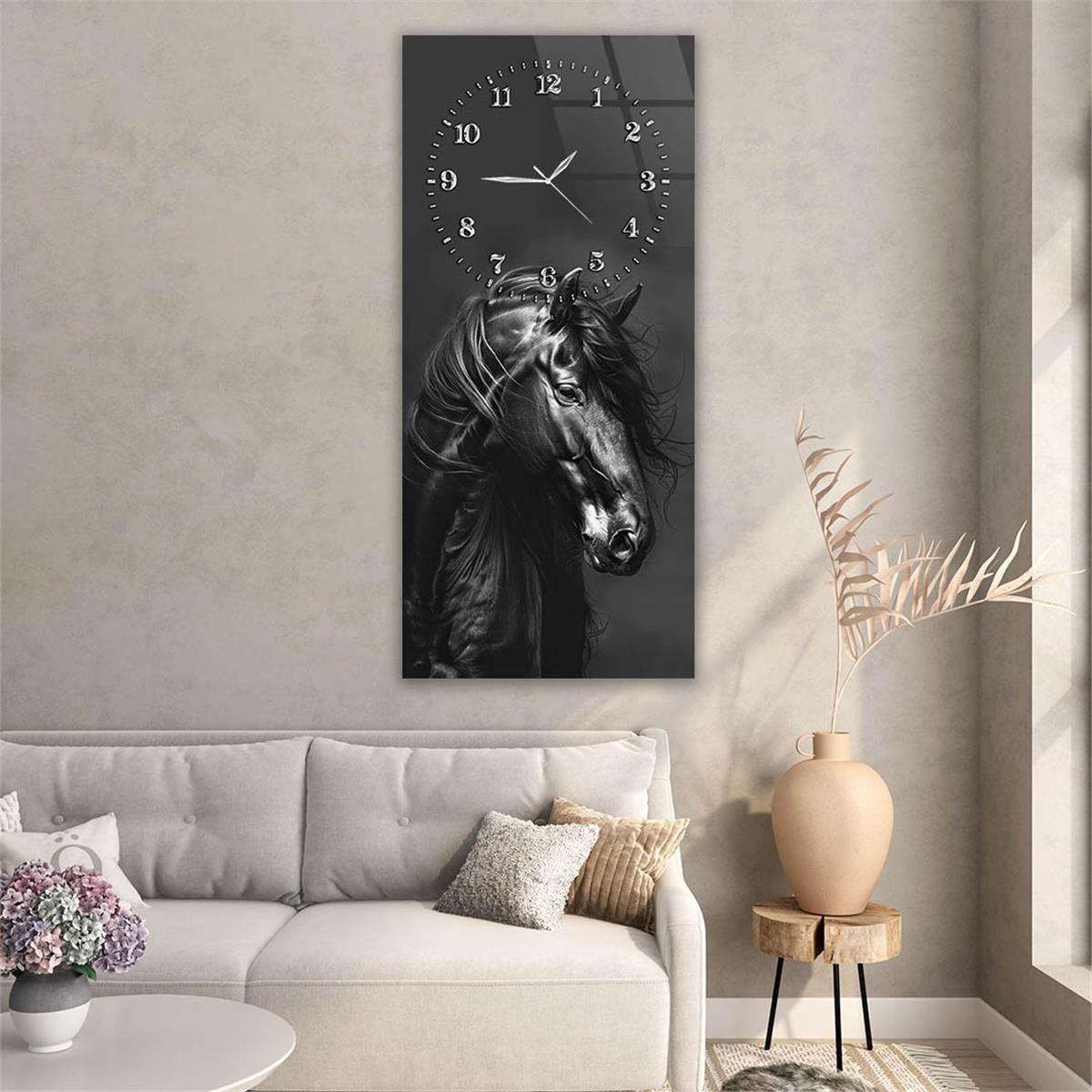 Dikey Üstten Saatli Sanat Temalı Cam Tablo 099