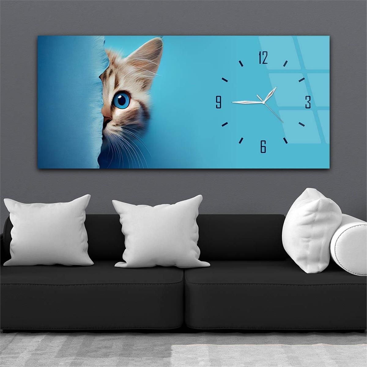 Yatay Saatli Yandan Sanat Temalı Cam Tablo 263