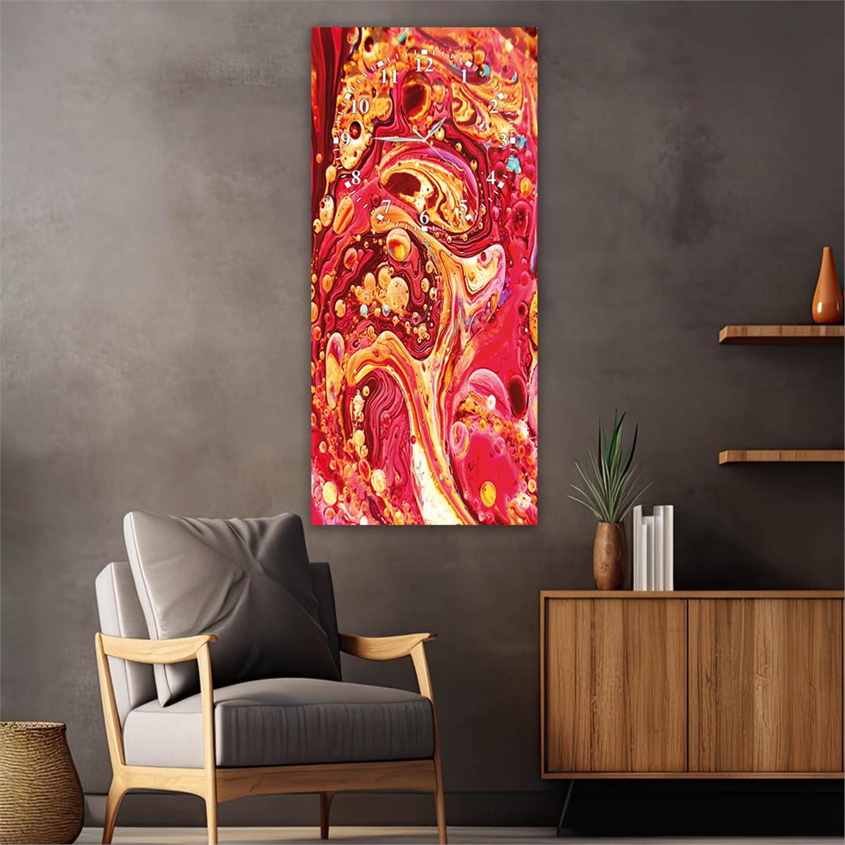 Vertical Art Themed Glass Wall Art with Clock at the Top 016