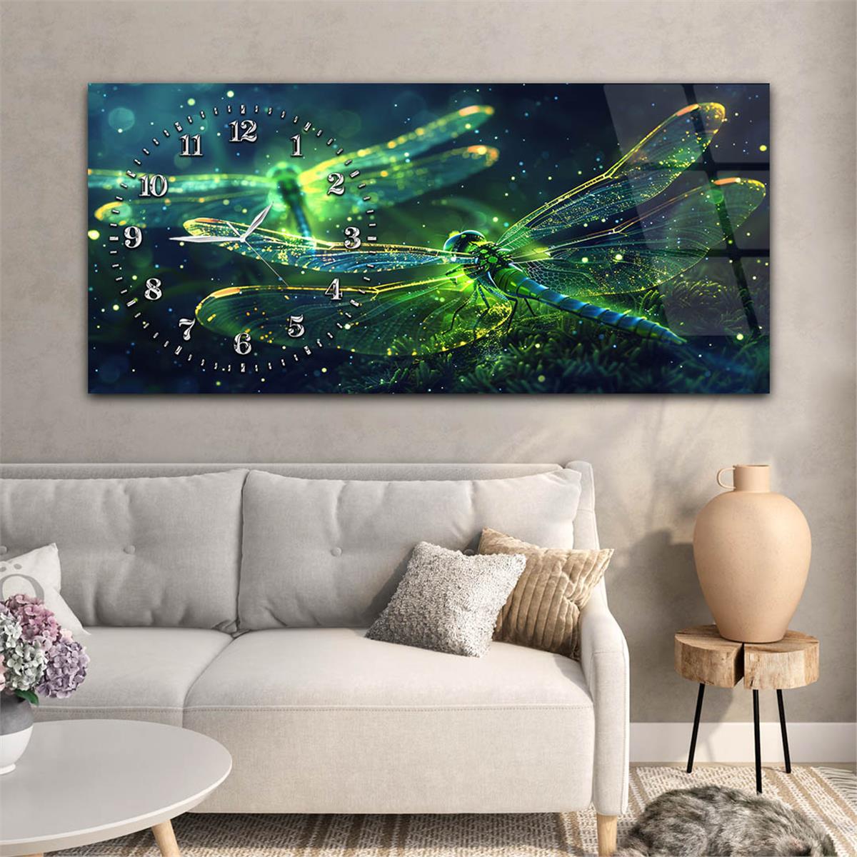 Yatay Saatli Yandan Sanat Temalı Cam Tablo 294