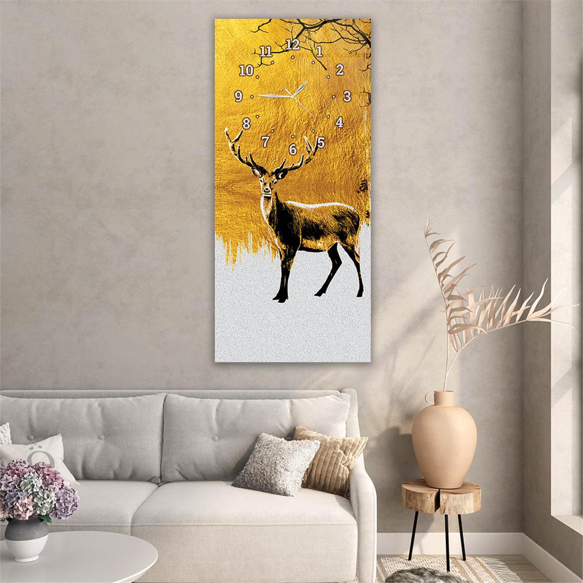 Verticale, Aan De Boven Kant Voorzien Van Een Klok, Kunst en Natuur Thema Gehard Glasschilderij 055