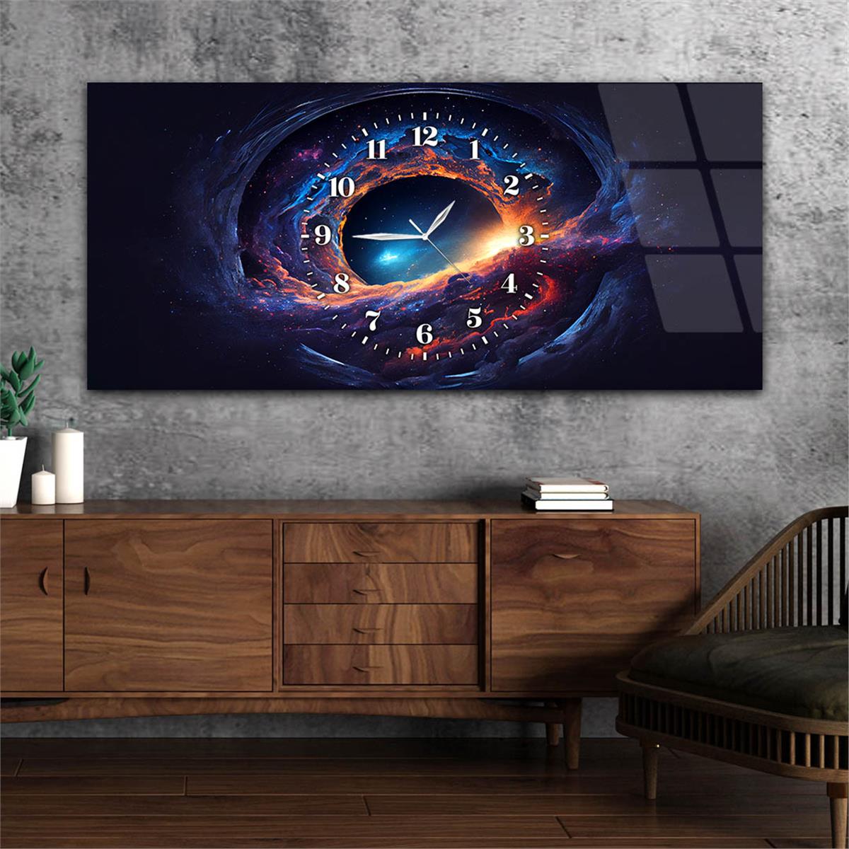Göz Şeklinde Uzay Görseli Saatli Cam Tablo