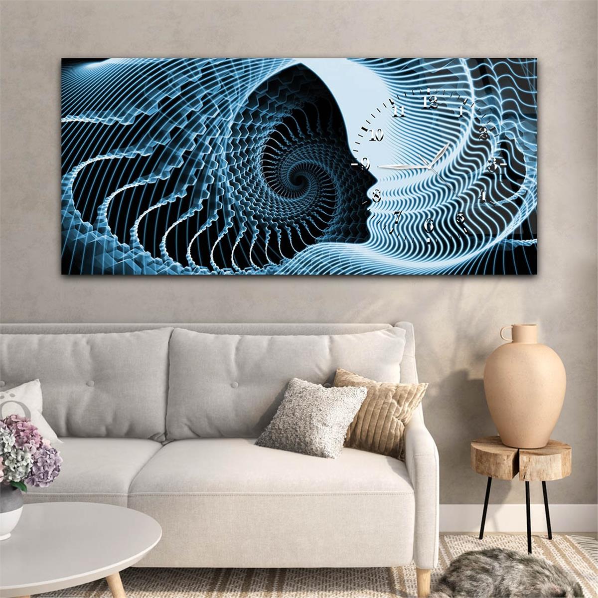 Yatay Saatli Yandan Sanat ve Doğa Temalı Cam Tablo 085