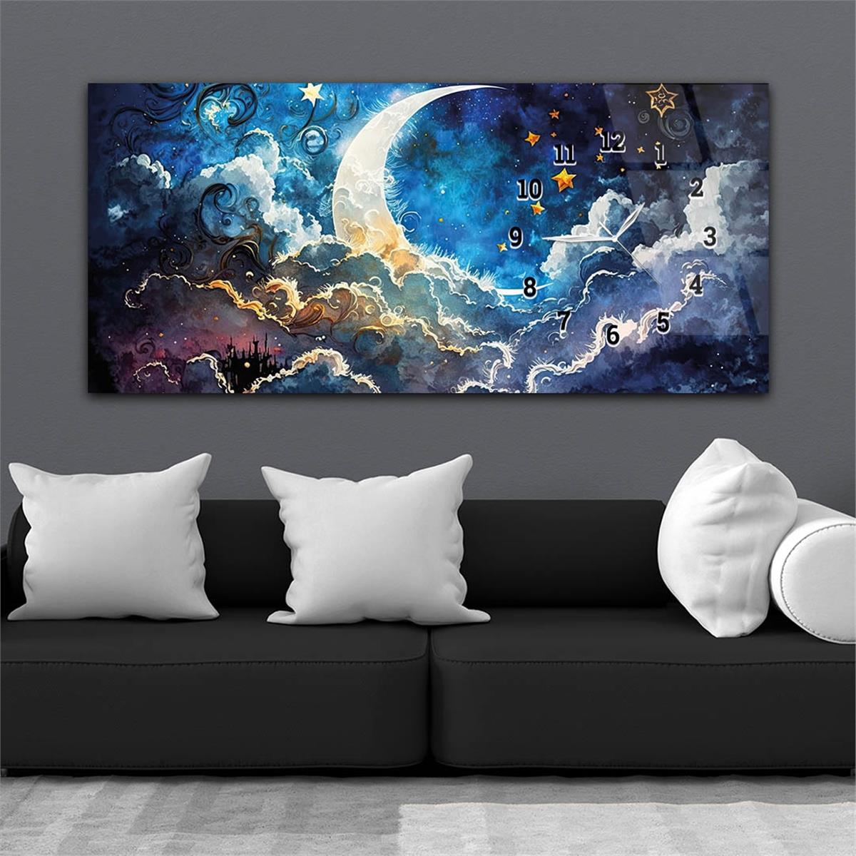 Yatay Saatli Yandan Sanat ve Doğa Temalı Cam Tablo 198