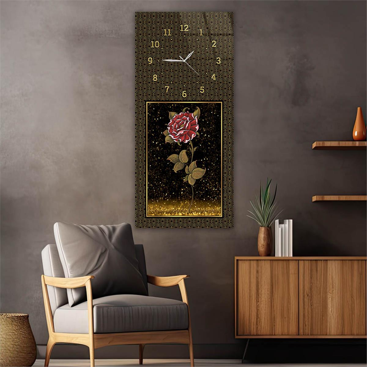 Vertical Art Themed Glass Wall Art with Clock at the Top 044
