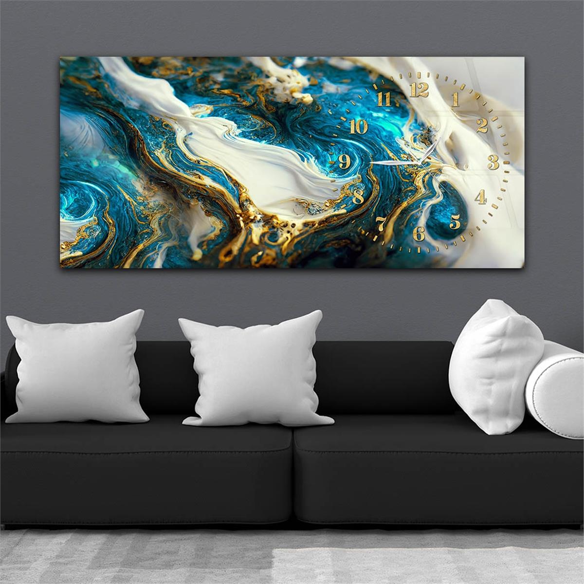 Yatay Saatli Yandan Sanat Temalı Cam Tablo 244