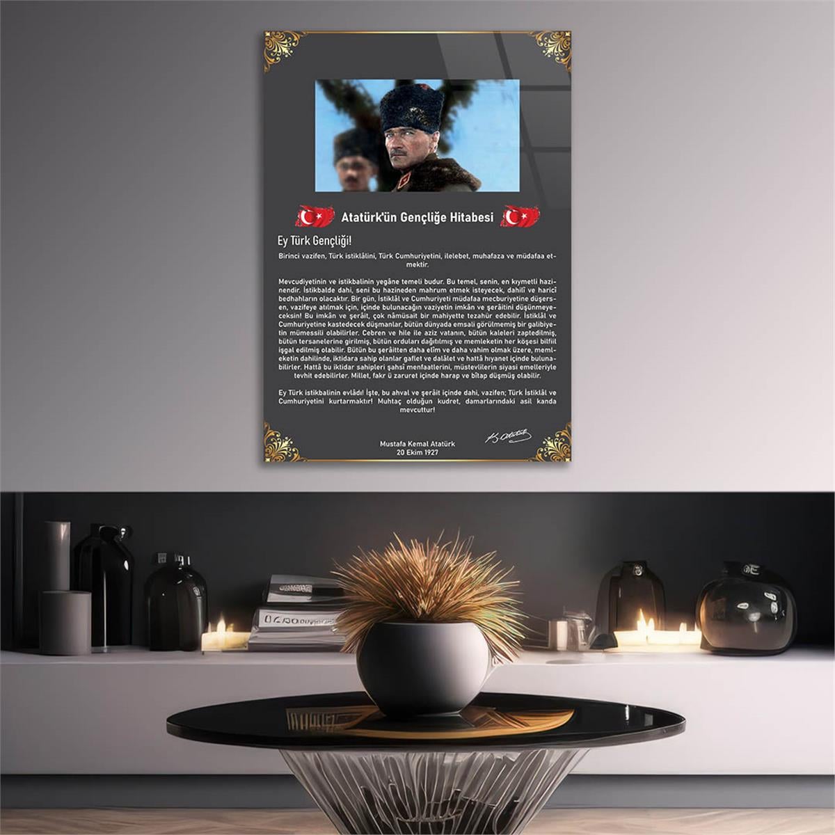 Atatürks adres tot de Turkse jeugd Glasschilderij