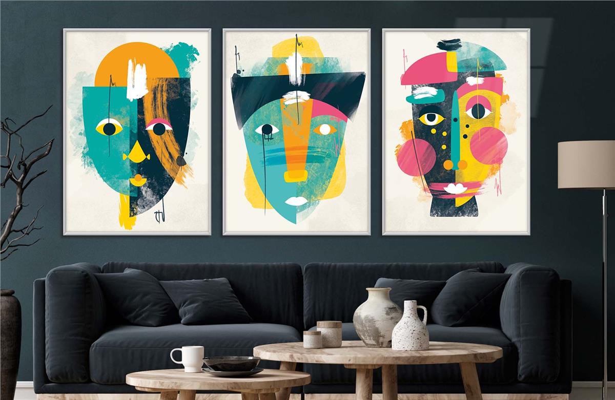 Alüminyum Çerçeveli Sanat Temalı 3lü Set CAM Tablo 0085