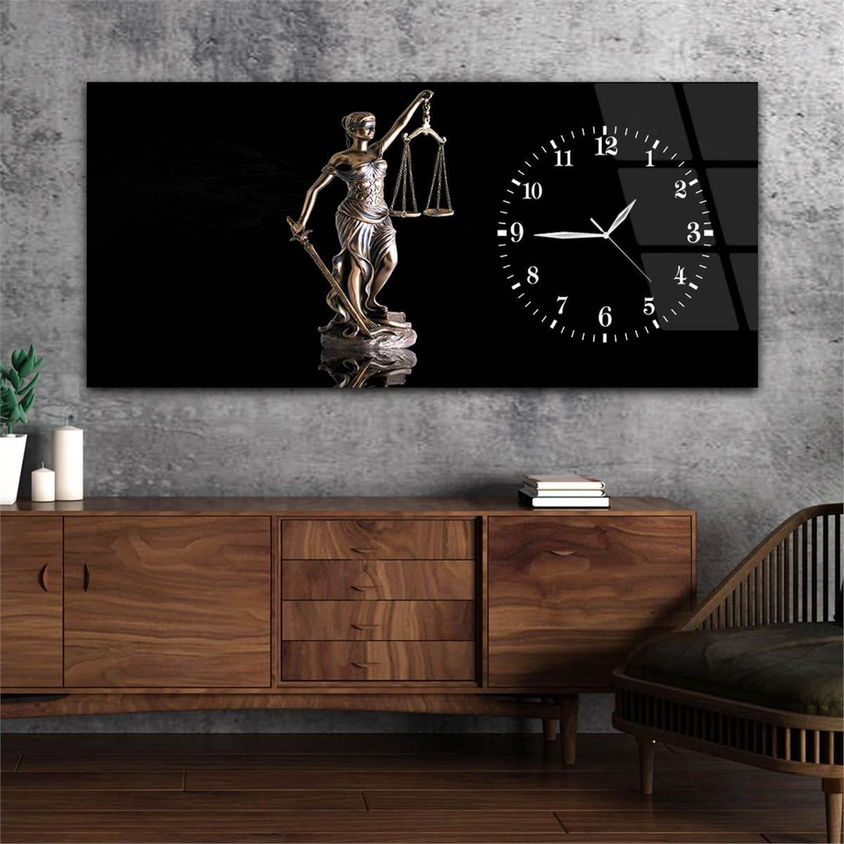 Yatay Saatli Yandan Sanat ve Doğa Temalı Cam Tablo 110