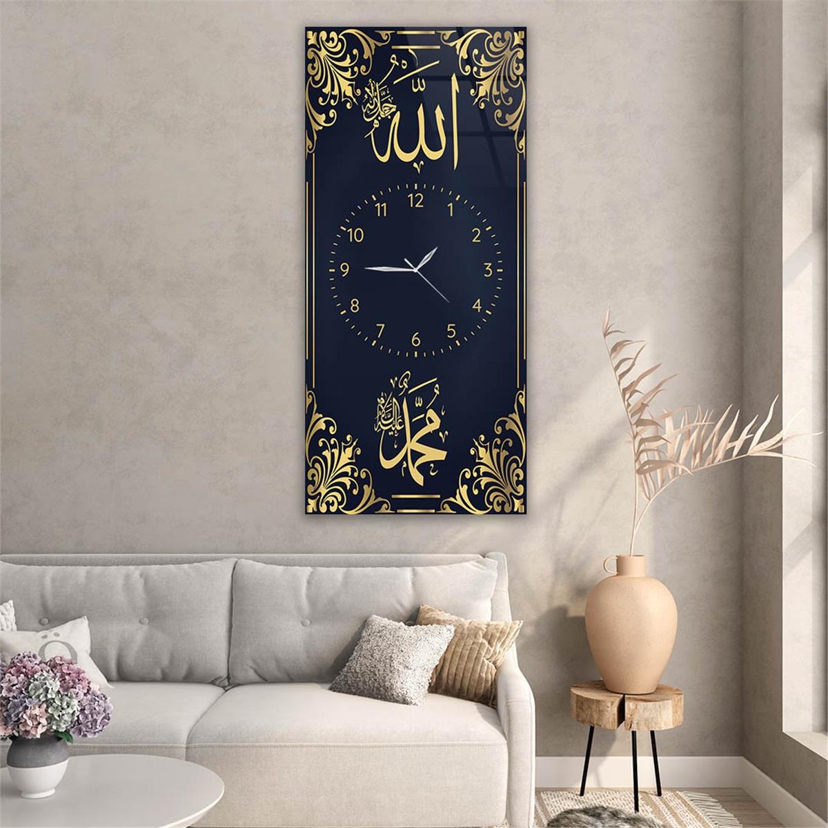 Vertical Religious Themed Glass Wall Art with Clock at the Center 020