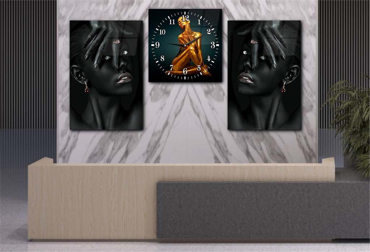 SANAT TEMALI CAM TABLO SAAT SETİ 