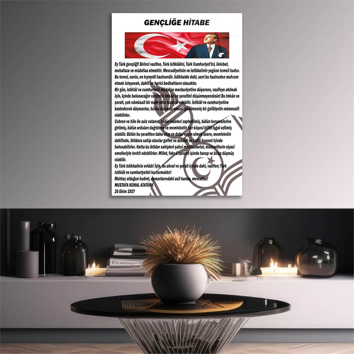 Atatürks adres tot de Turkse jeugd Glasschilderij