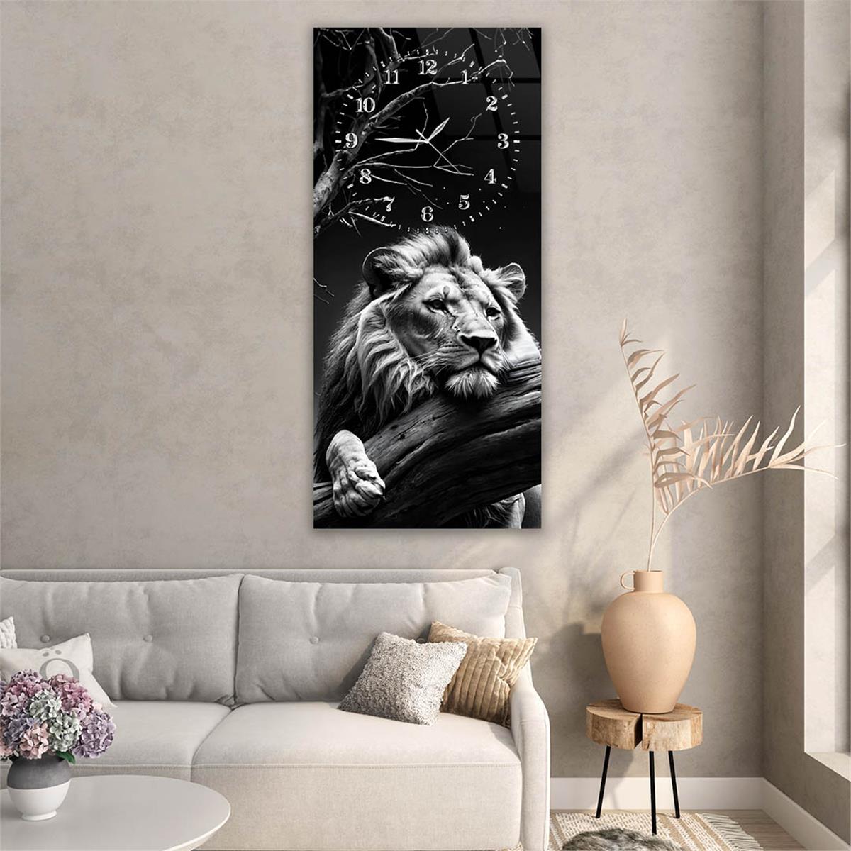 Dikey Üstten Saatli Sanat Temalı Cam Tablo 093