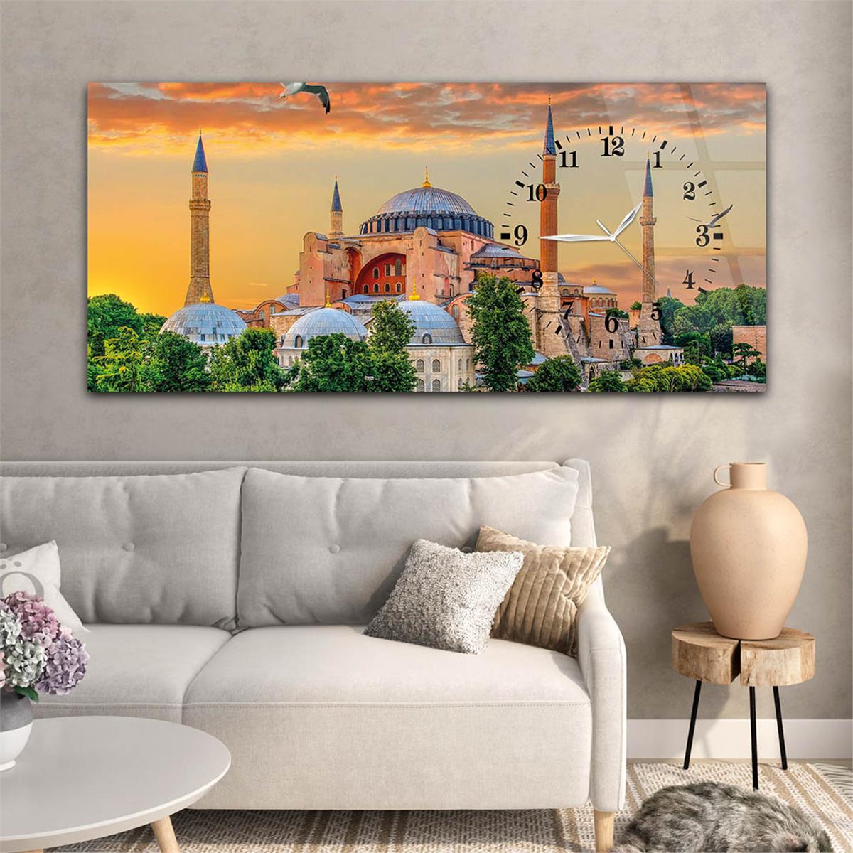 Side-Clock, Religious-Themed Horizontal Glass Wall Painting 028