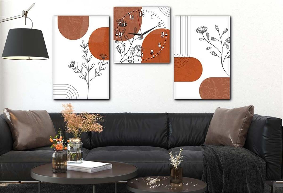 Tempered Glasss Wall Arts Art-Themed Set with Clock