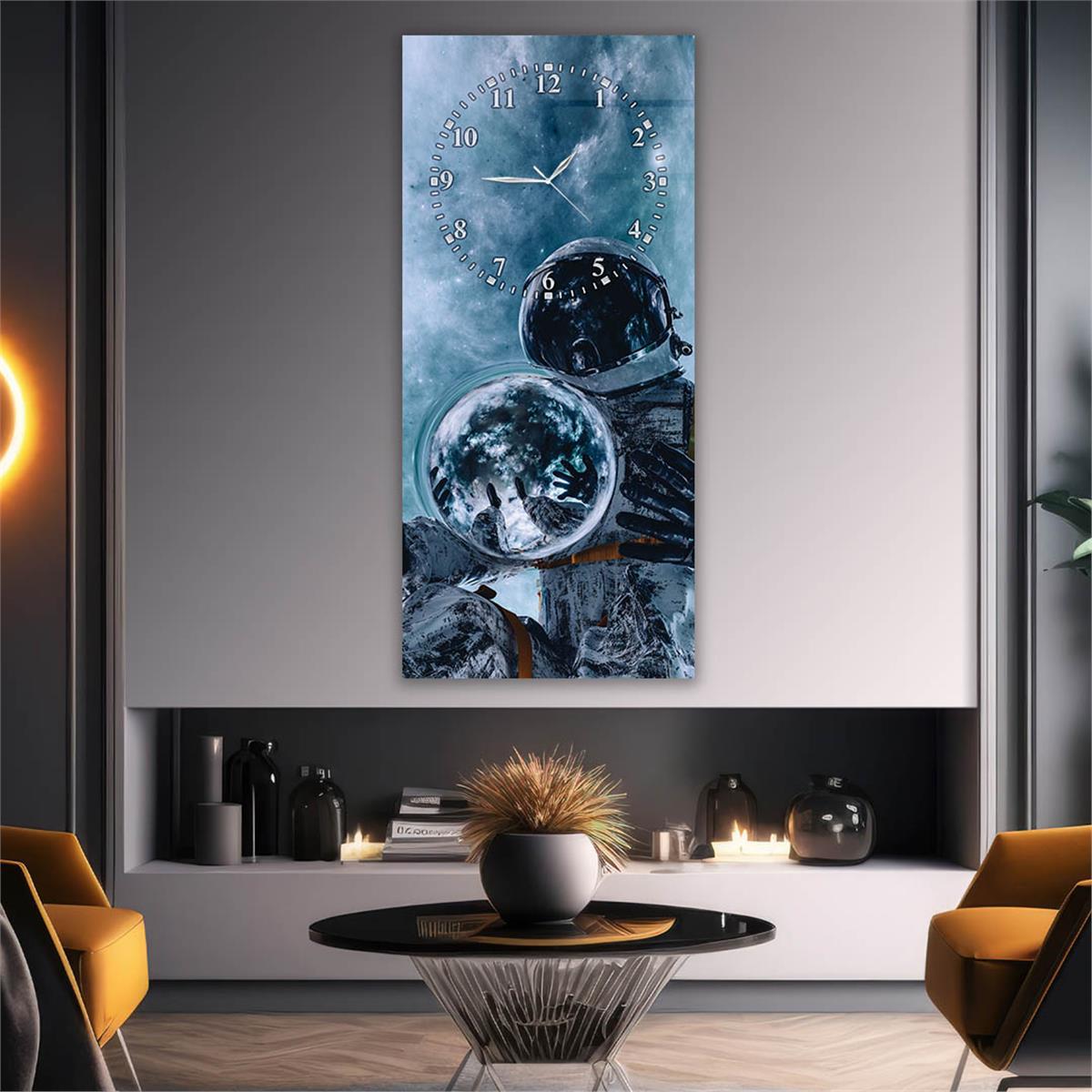 Vertical Art Themed Glass Wall Art with Clock at the Top 065
