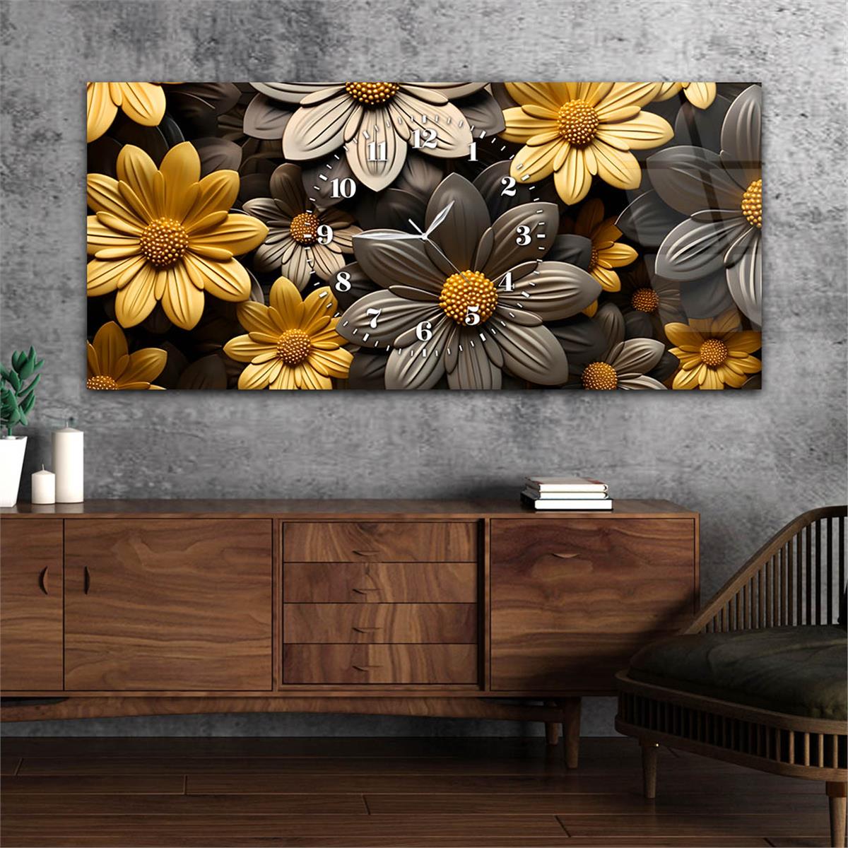 Yatay Saatli Ortadan Sanat Temalı Cam Tablo117