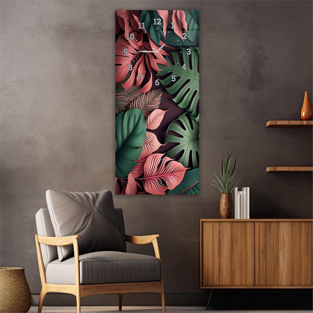 Vertical Art Themed Glass Wall Art with Clock at the Top 042