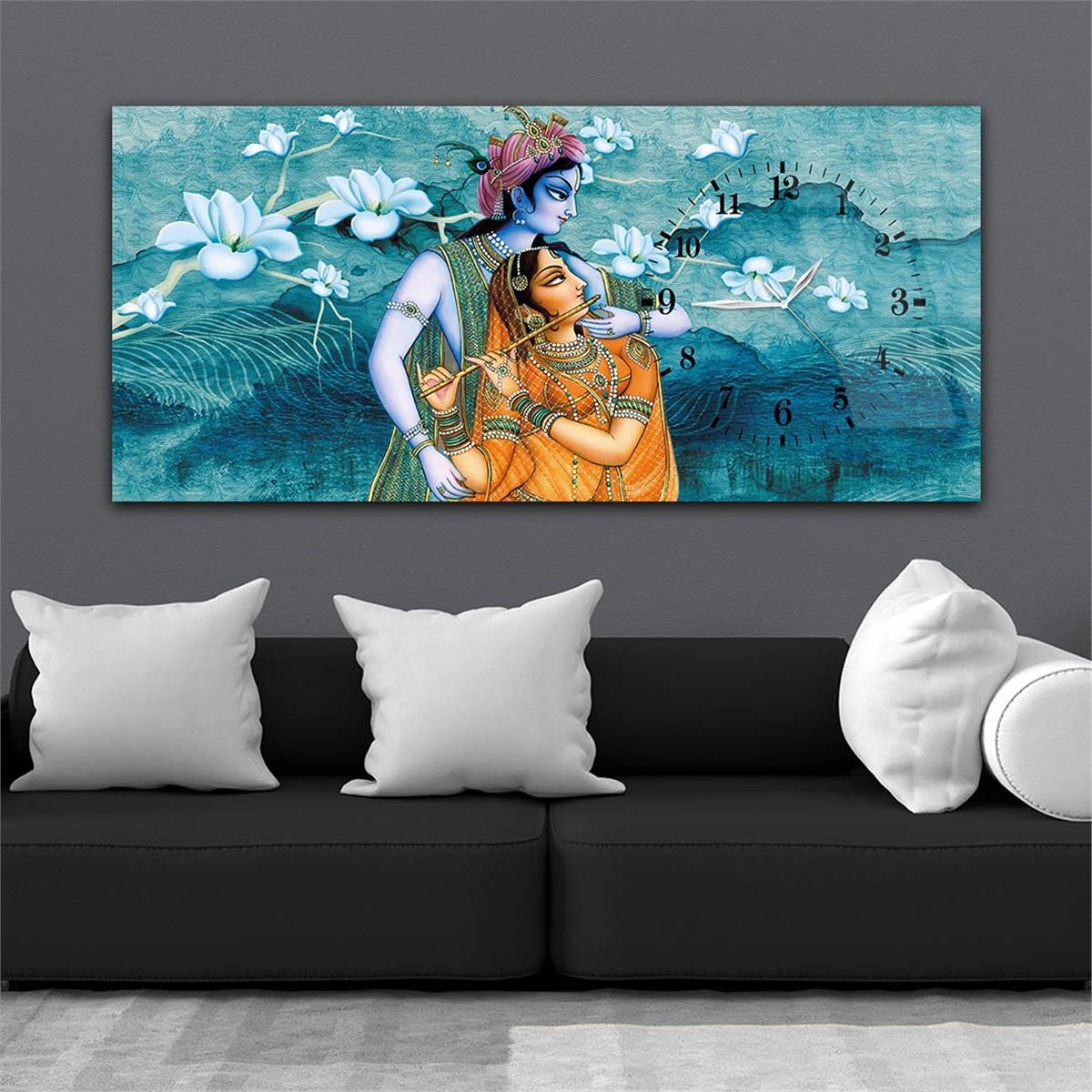 Yatay Saatli Yandan Sanat ve Doğa Temalı Cam Tablo 053