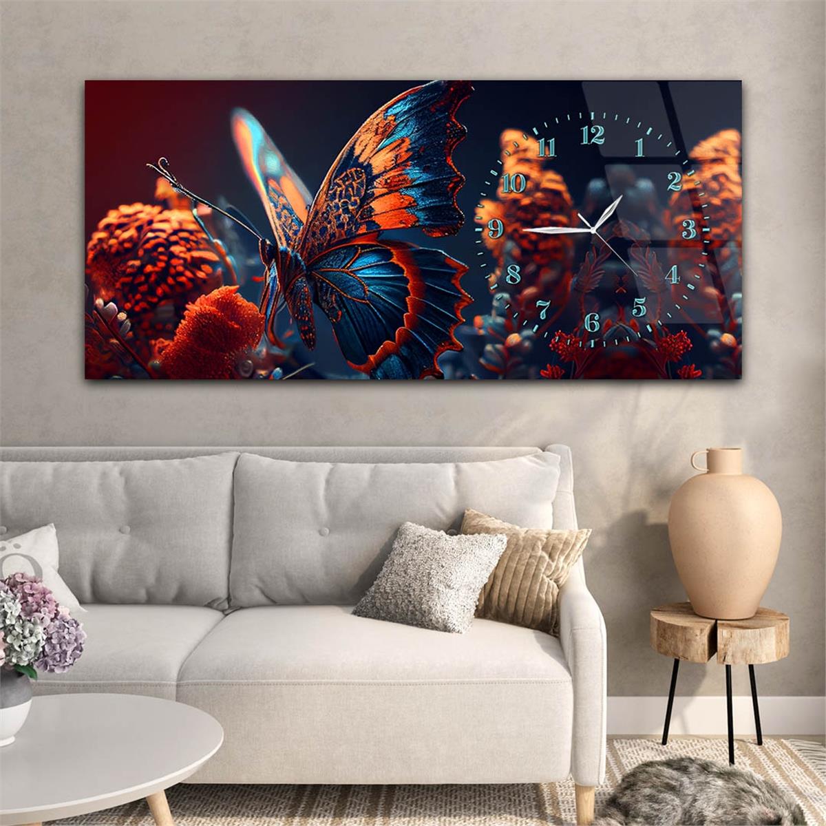 Yatay Saatli Yandan Sanat Temalı Cam Tablo 256