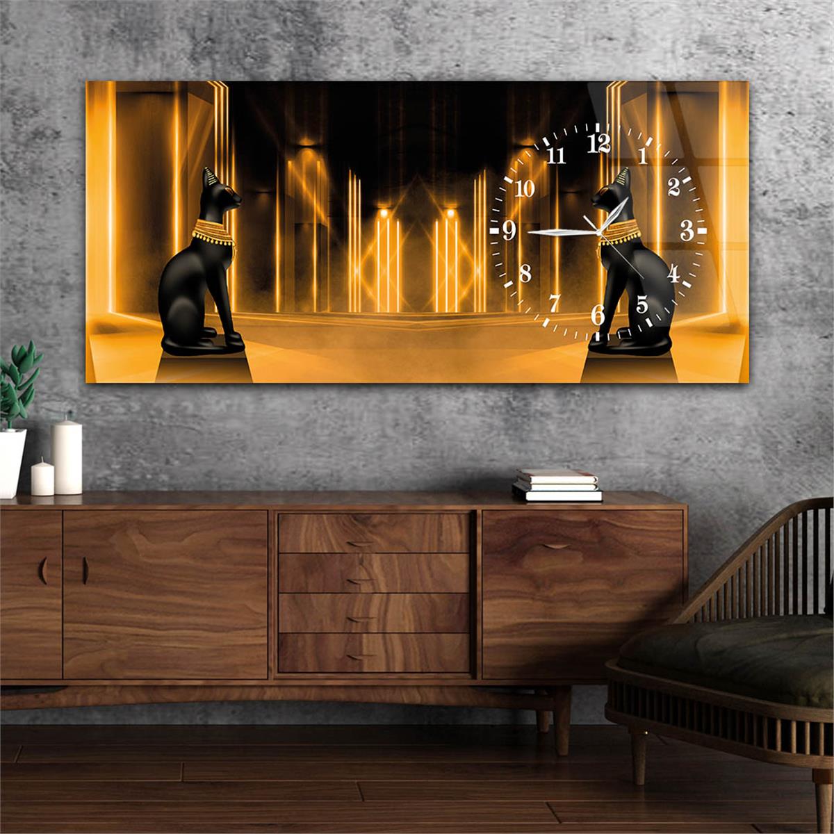 Yatay Saatli Yandan Sanat ve Doğa Temalı Cam Tablo 062