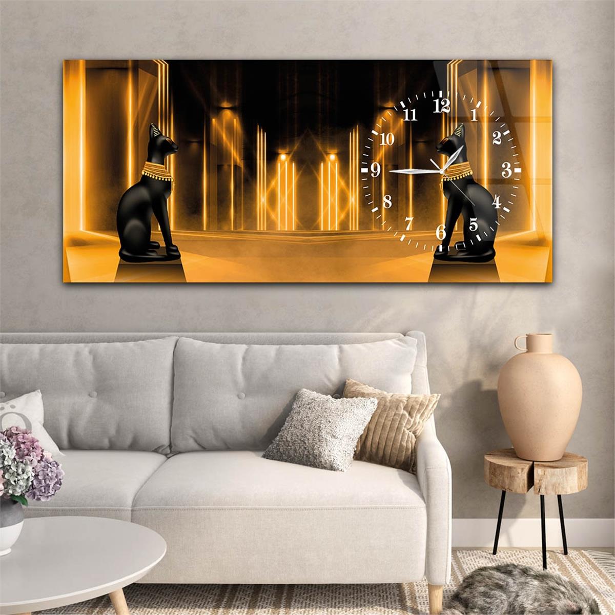 Yatay Saatli Yandan Sanat ve Doğa Temalı Cam Tablo 062