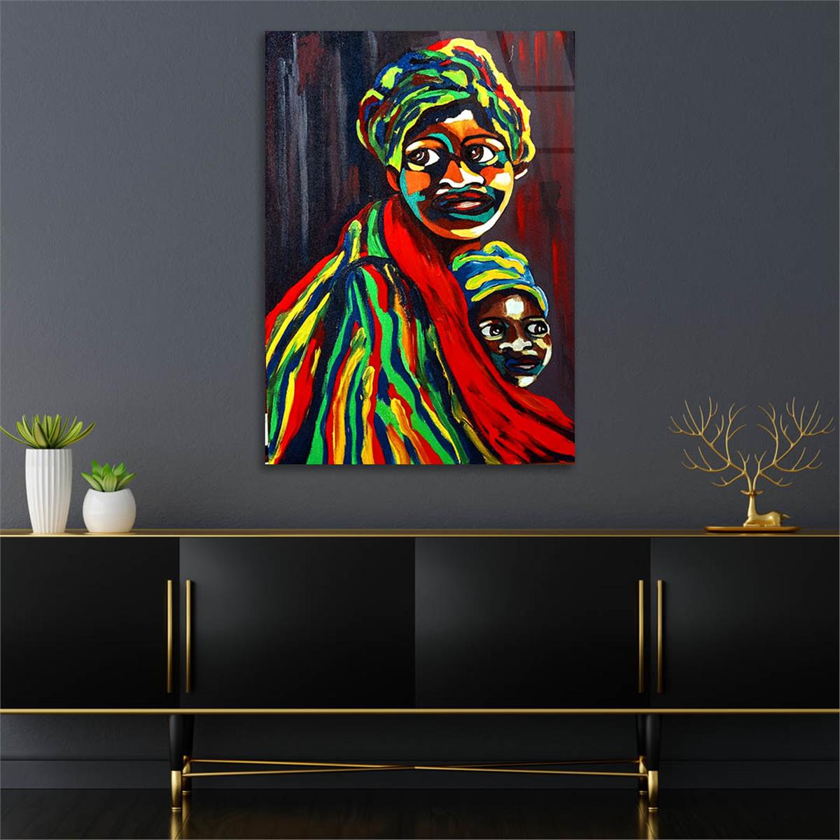 Dikey Sanat Temalı Cam Tablo 394