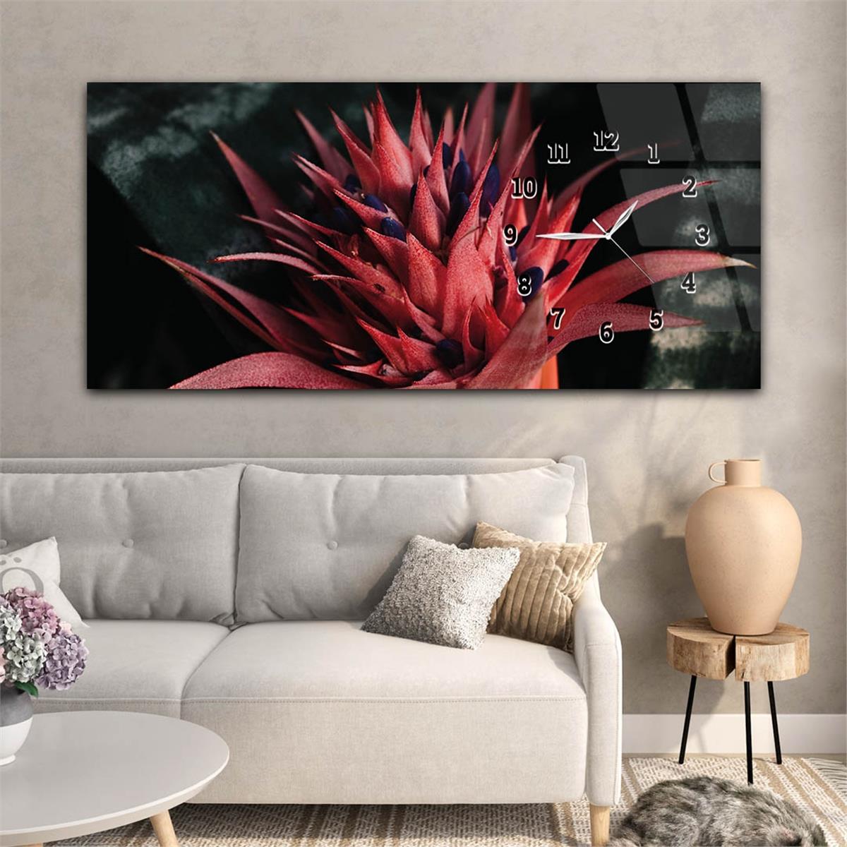 Horizontaal, Aan De Zijkant Voorzien Van Een Klok, Kunst en Natuur Thema Gehard Glasschilderij 215