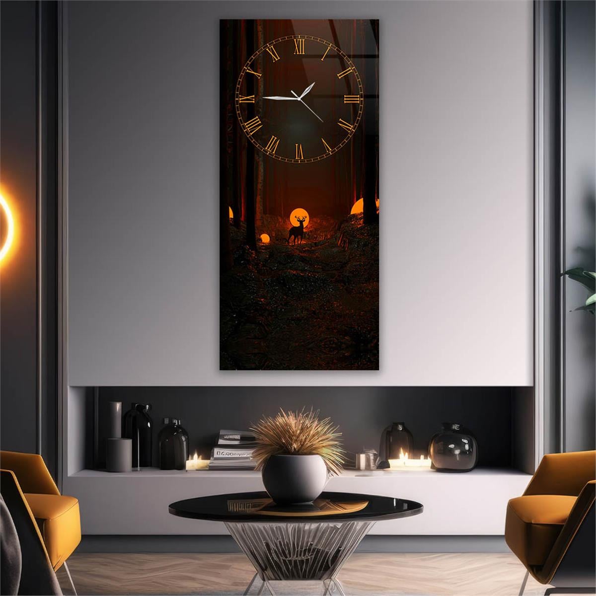 Vertical Art Themed Glass Wall Art with Clock at the Top 017