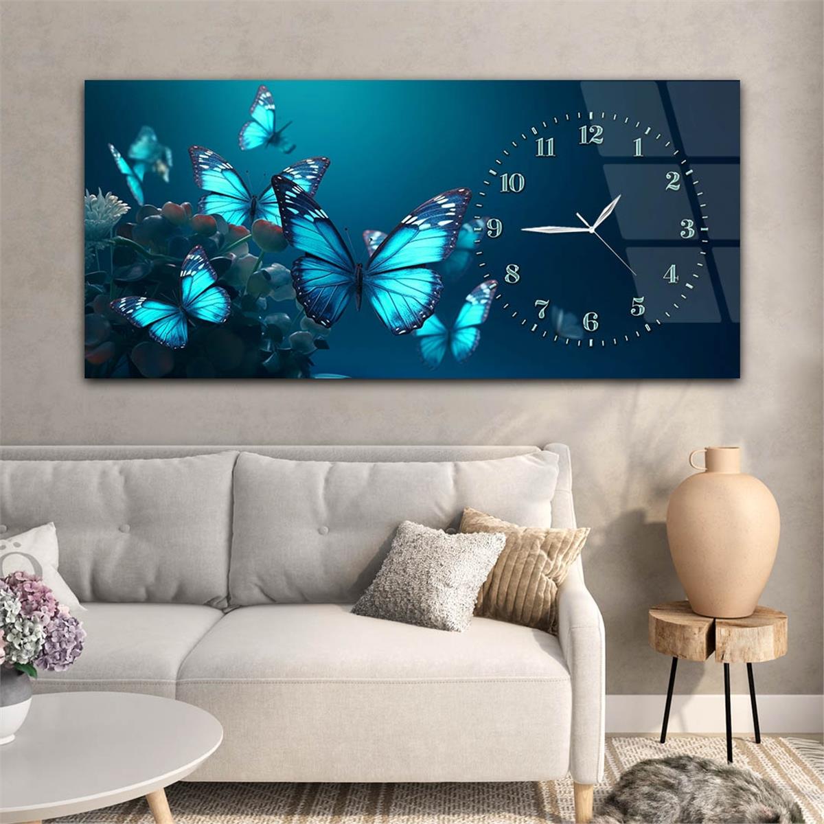Yatay Saatli Yandan Sanat Temalı Cam Tablo 253