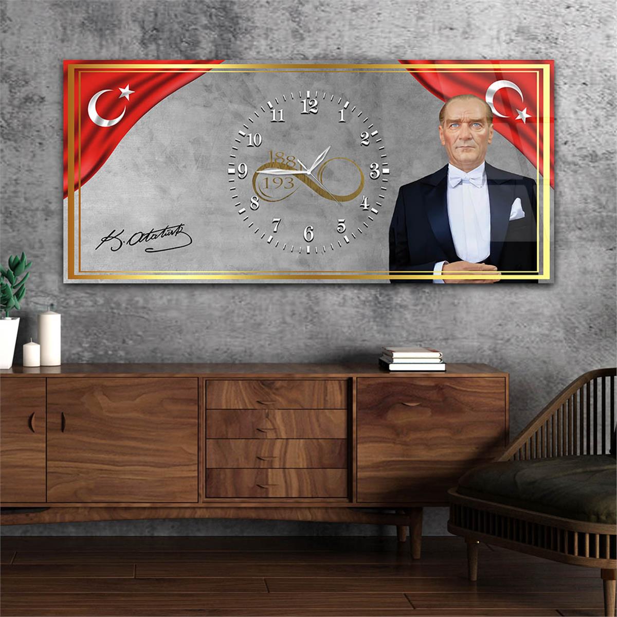 Horizontaal, in Het Midden Voorzien Van Een Klok, Nationaal Thema Gehard Glasschilderij 032