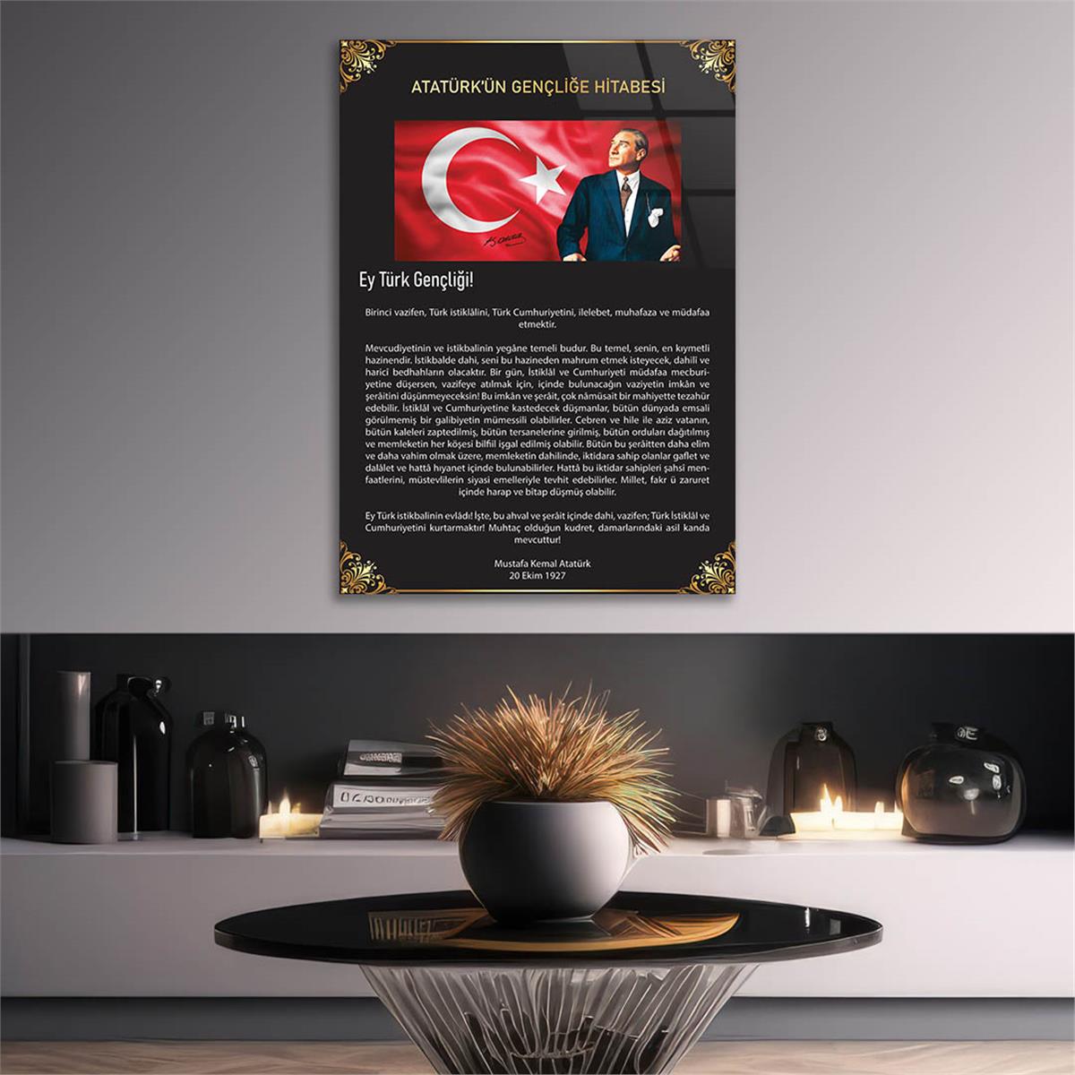 Atatürks adres tot de Turkse jeugd Glasschilderij