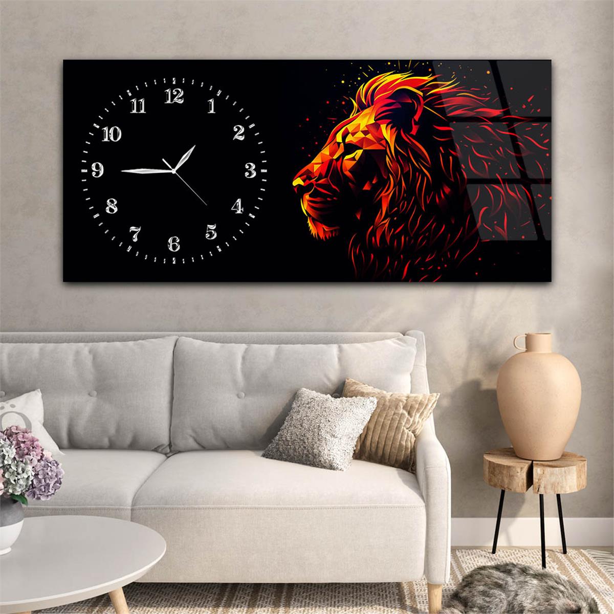 Yatay Saatli Yandan Sanat Temalı Cam Tablo 355