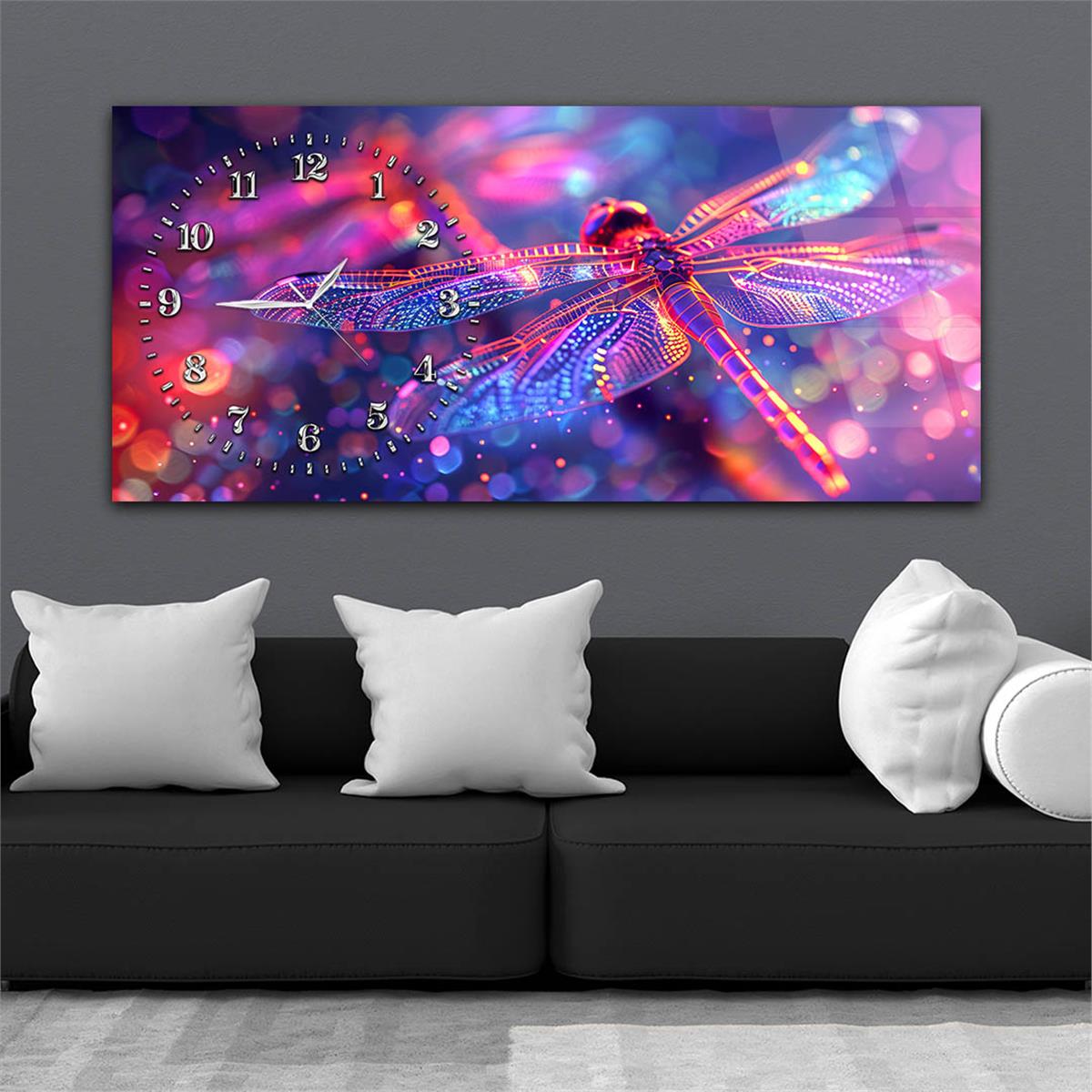 Yatay Saatli Yandan Sanat Temalı Cam Tablo 290