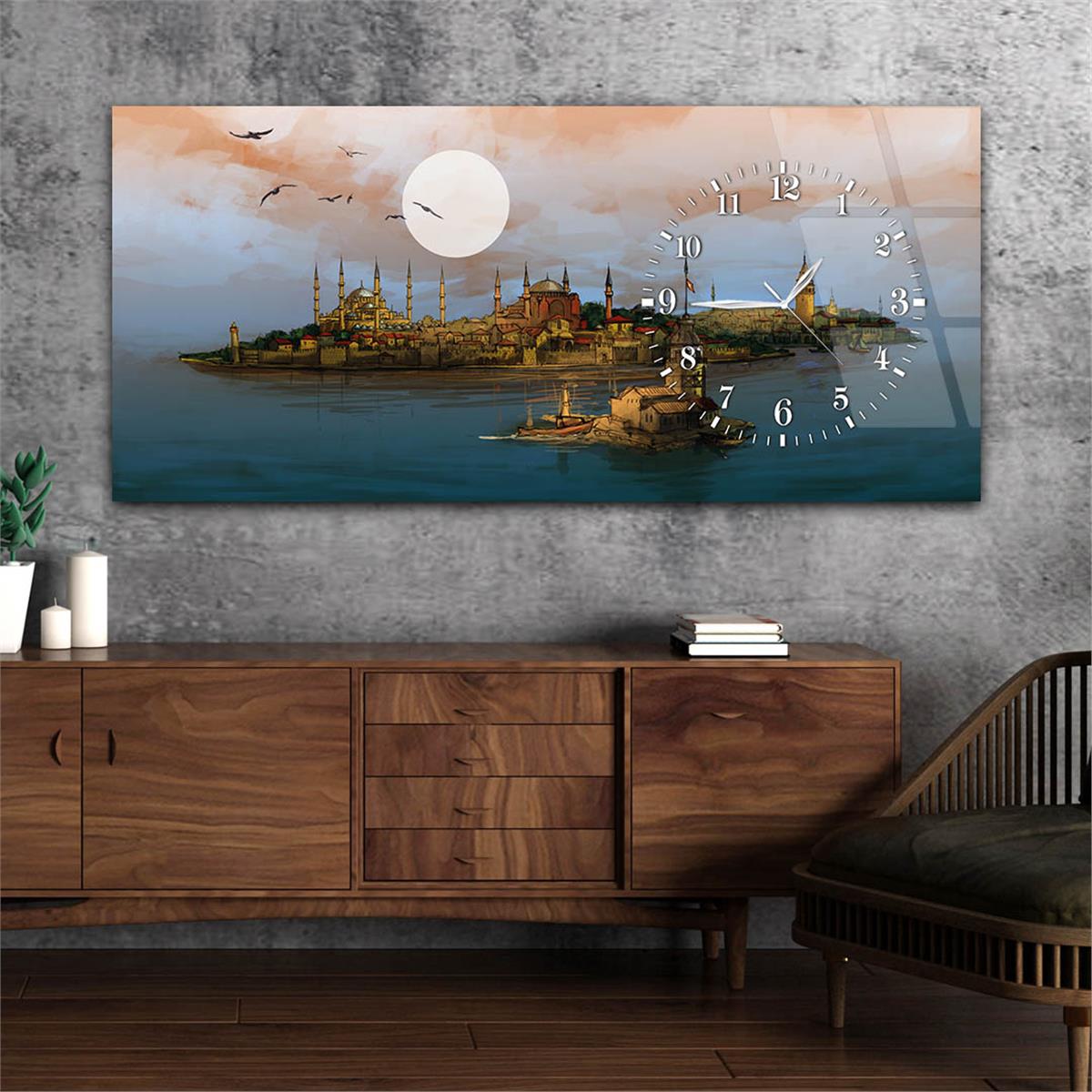 Side-Clock, Religious-Themed Horizontal Glass Wall Painting 002