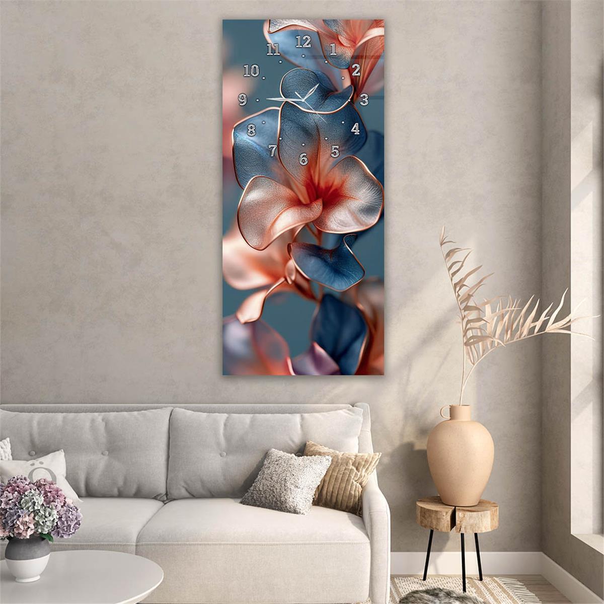 Vertical Art Themed Glass Wall Art with Clock at the Top 040