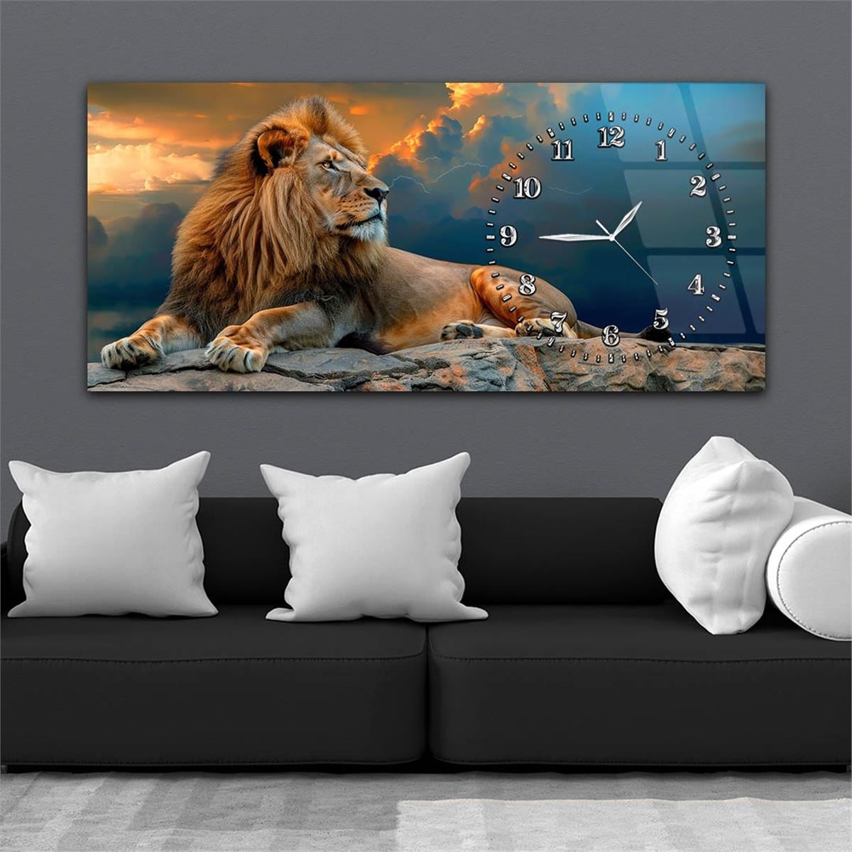 Yatay Saatli Yandan Sanat Temalı Cam Tablo 322