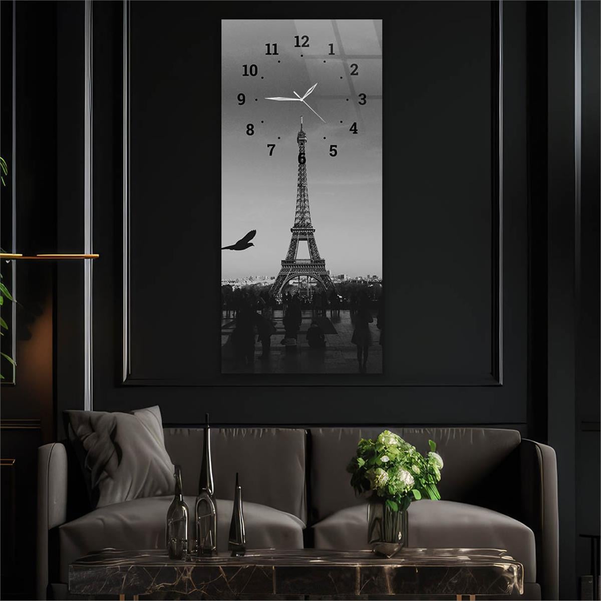 Vertical Art Themed Glass Wall Art with Clock at the Top 021