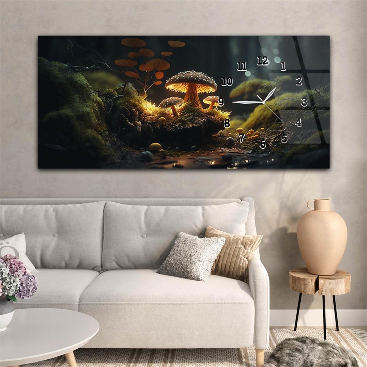 Yatay Saatli Yandan Sanat ve Doğa Temalı Cam Tablo 217