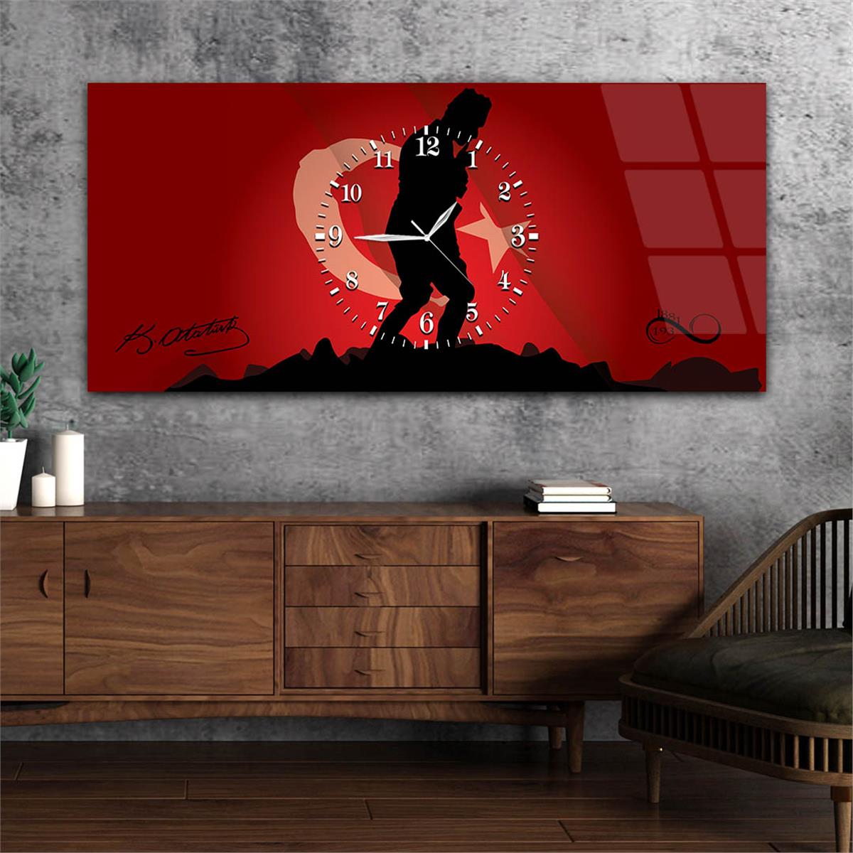 لوحة زجاجية أفقية ذات طابع وطني مع ساعة في الوسط 049