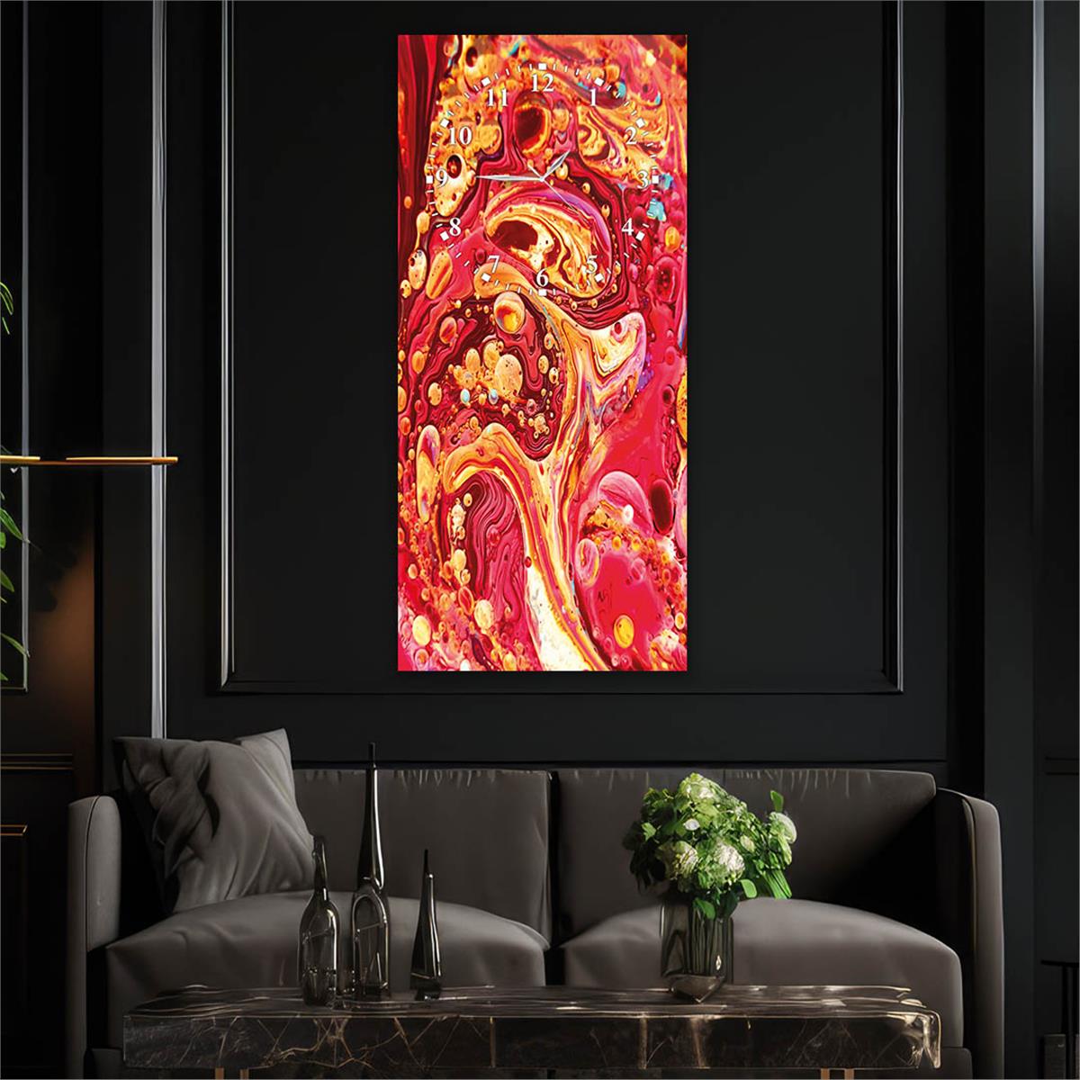 Vertical Art Themed Glass Wall Art with Clock at the Top 016