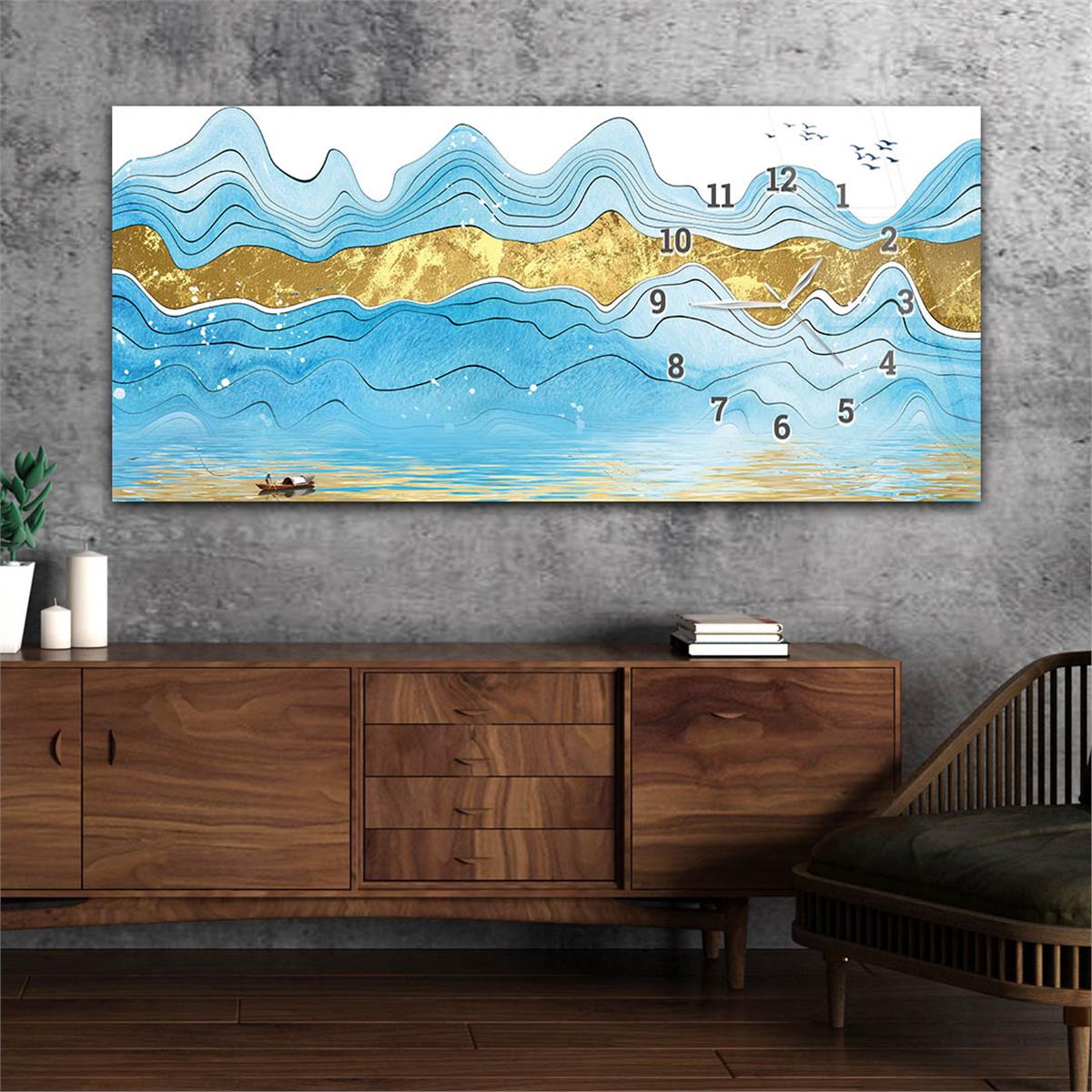 Horizontaal, Aan De Zijkant Voorzien Van Een Klok, Kunst en Natuur Thema Gehard Glasschilderij 160