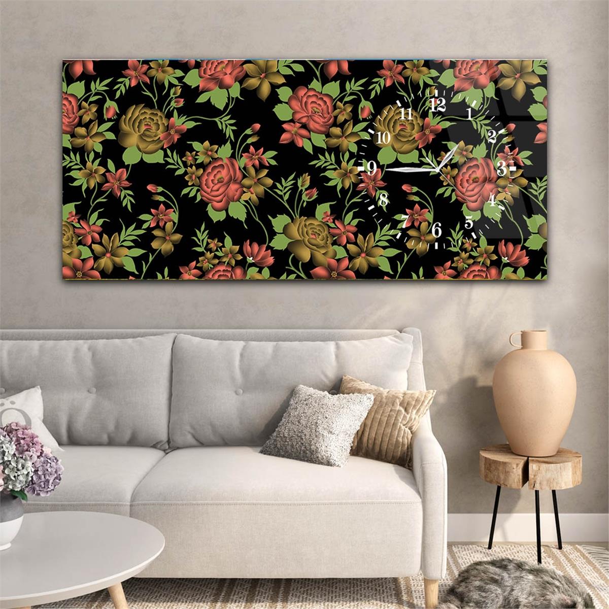 Side-Clock, Art And Nature-Themed Horizontal Glass Wall Painting 031