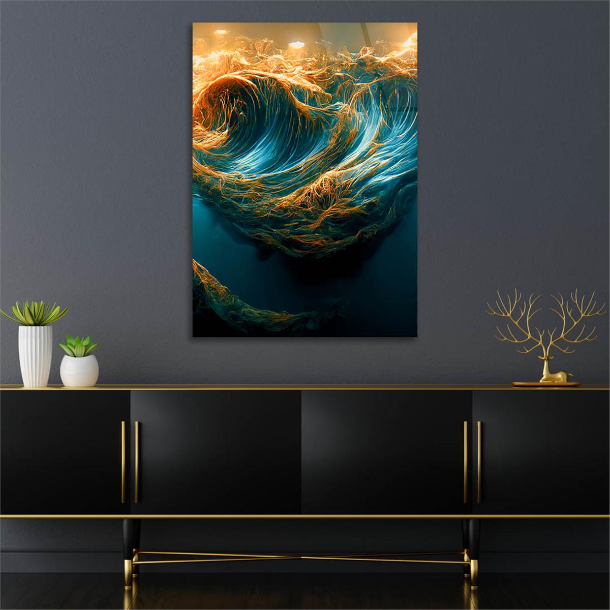 Dikey Sanat Temalı Cam Tablo 554