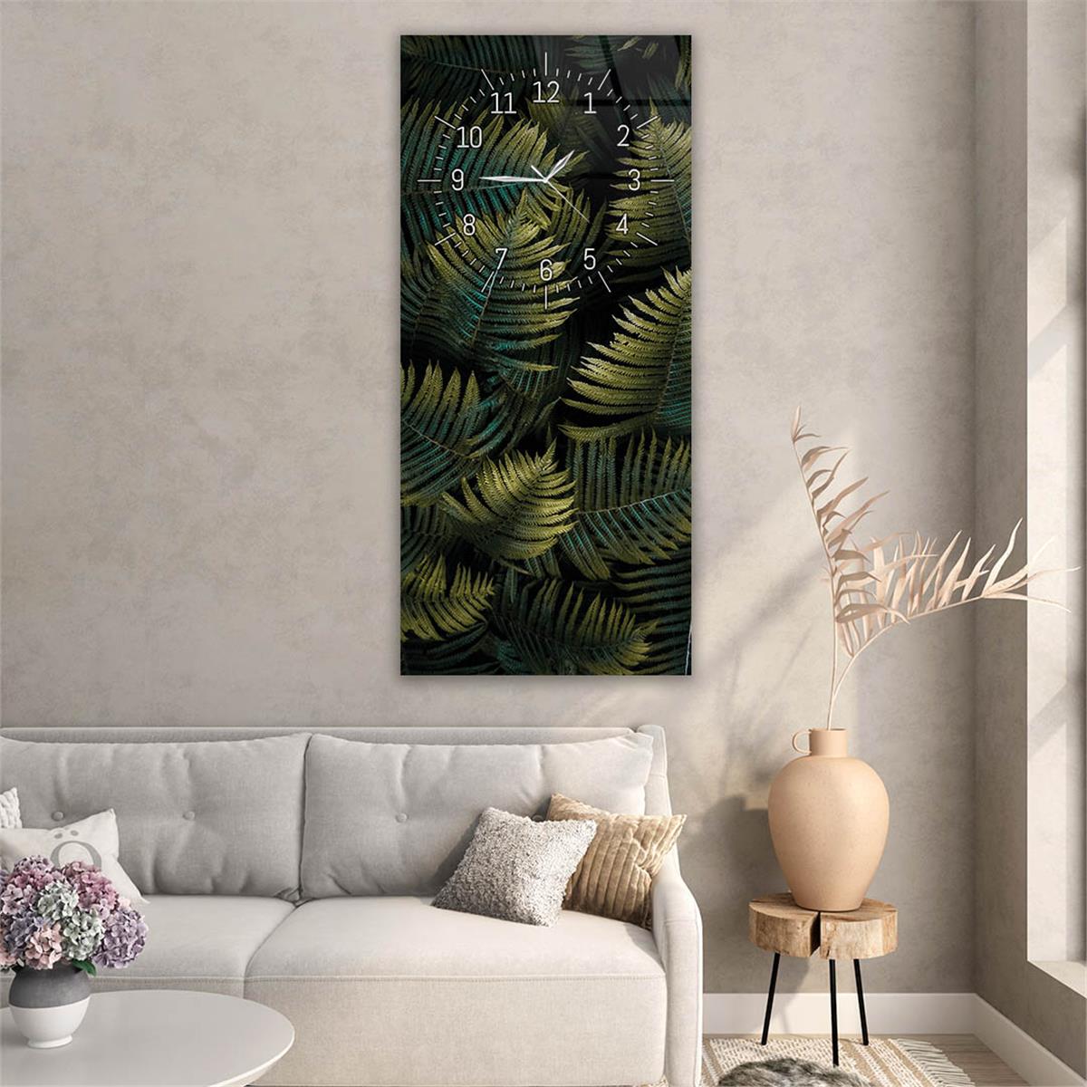 Dikey Üstten Saatli Sanat Temalı Cam Tablo 063
