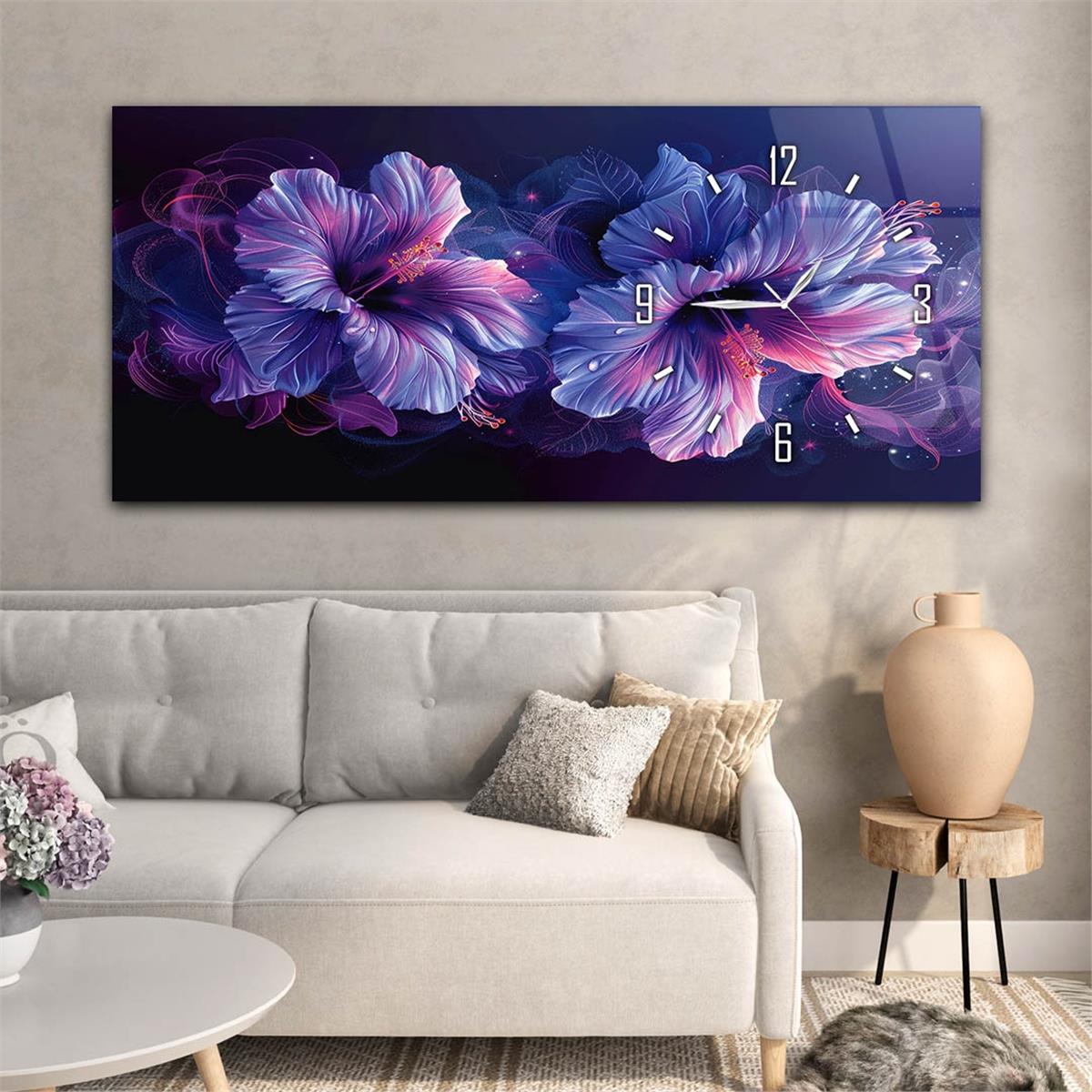 Yatay Saatli Yandan Sanat Temalı Cam Tablo 259