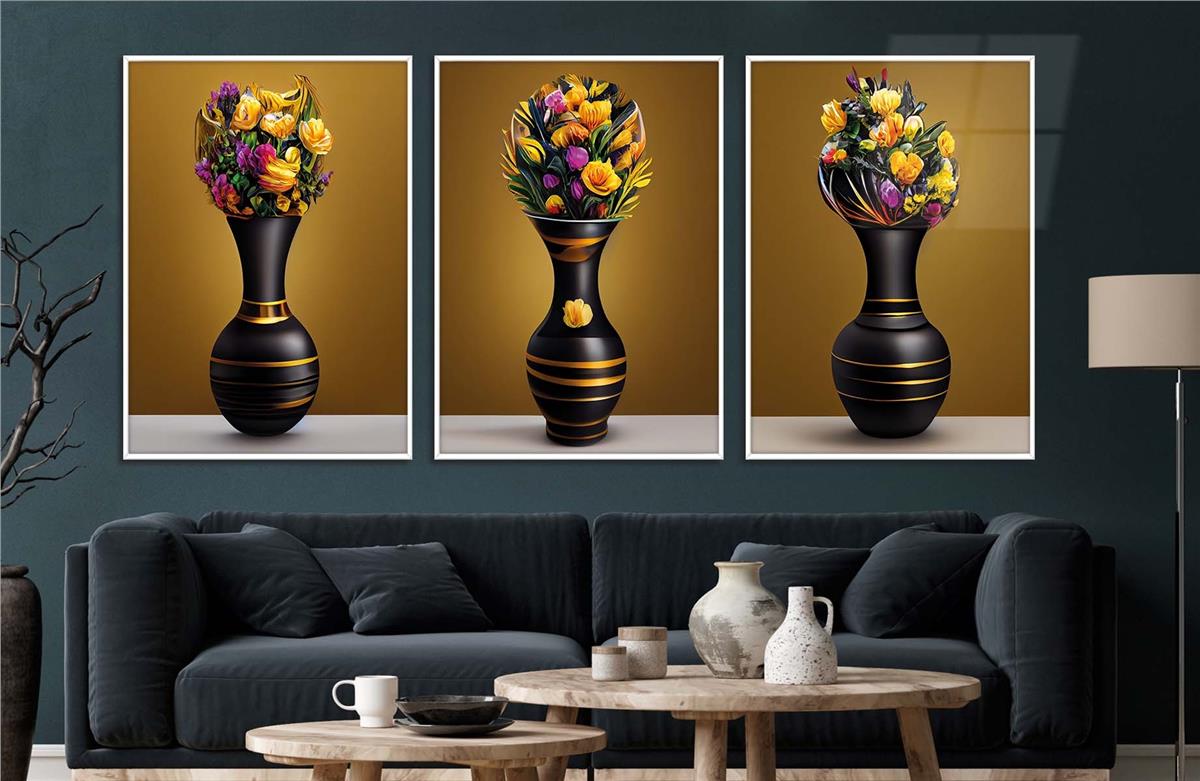 Alüminyum Çerçeveli Sanat Temalı 3lü Set CAM Tablo 0031